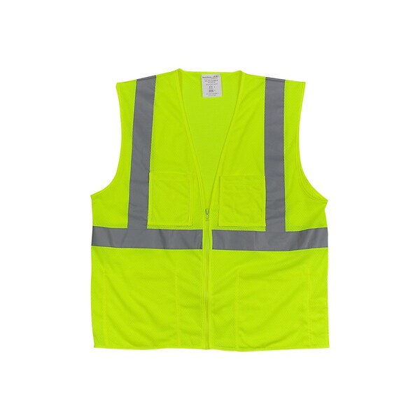 Protective Industrial Products High Visibility Sleeveless Safety Vest, ANSI Class R2, Lime Yellow, 2XL (302-MVGZ4PLY-2X)