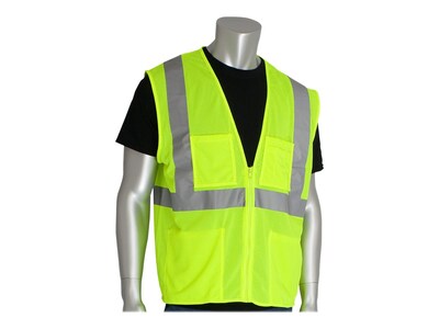 Protective Industrial Products High Visibility Sleeveless Safety Vest, ANSI Class R2, Lime Yellow, 3