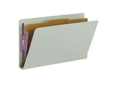 Smead 60% Recycled End Tab Pressboard Classification Folders, Legal Size, 1 Divider, Gray/Green, 10/Box