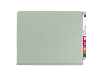 Smead End Tab Pressboard Classification Folders with SafeSHIELD Fasteners, Letter Size, Gray/Green,