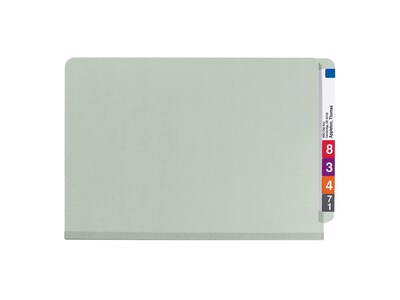 Smead End Tab Pressboard Classification Folders with SafeSHIELD Fasteners, Legal Size, 2 Dividers, Green/Gray, 10/Box (29810)