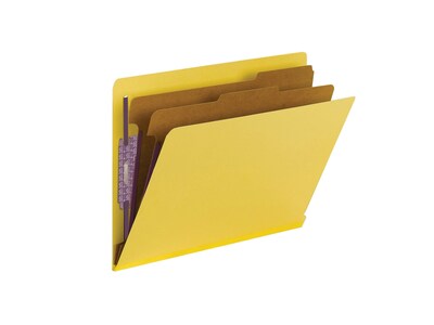 Smead End Tab Pressboard Classification Folders with SafeSHIELD Fasteners, Letter Size, Yellow, 10/B