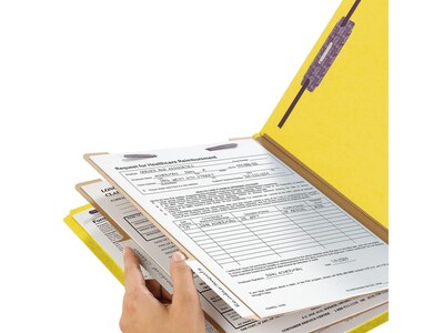 Smead End Tab Pressboard Classification Folders with SafeSHIELD Fasteners, Letter Size, Yellow, 10/Box (26789)