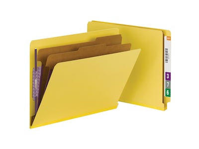 Smead End Tab Pressboard Classification Folders with SafeSHIELD Fasteners, Letter Size, Yellow, 10/Box (26789)