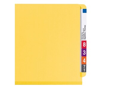 Smead End Tab Pressboard Classification Folders with SafeSHIELD Fasteners, Letter Size, Yellow, 10/Box (26789)