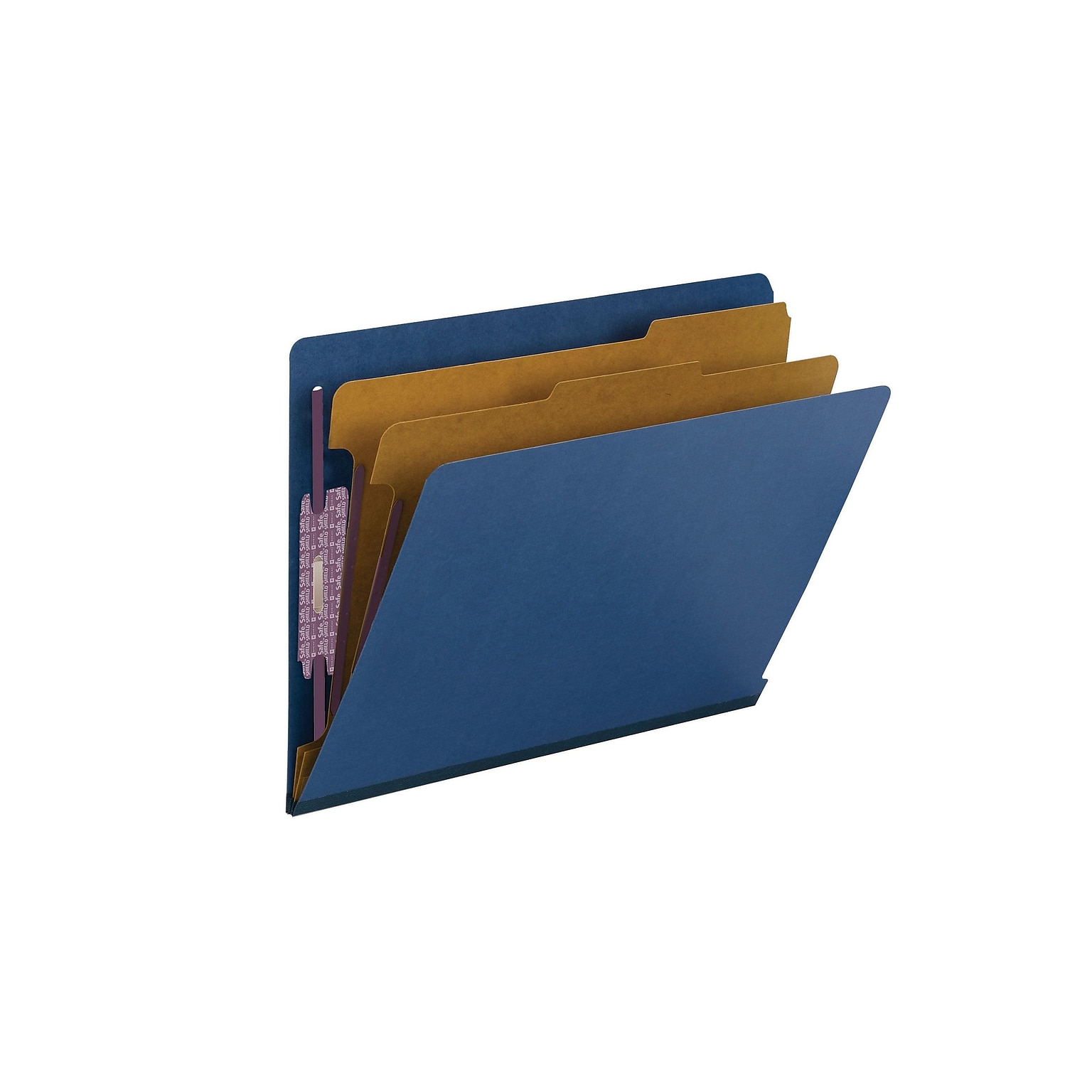 Smead End Tab Pressboard Classification Folders with SafeSHIELD Fasteners, Letter Size, Dark Blue, 10/Box (26784)