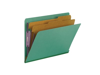 Smead End Tab Pressboard Classification Folders with SafeSHIELD Fasteners, Letter Size, Green, 10/Bo