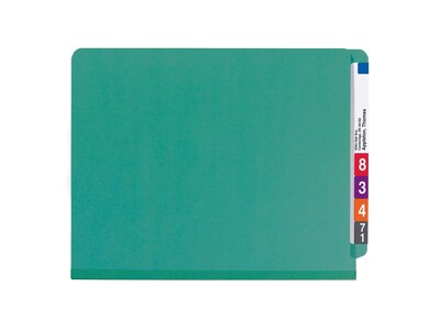 Smead End Tab Pressboard Classification Folders with SafeSHIELD Fasteners, Letter Size, Green, 10/Box (26785)