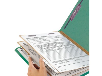 Smead End Tab Pressboard Classification Folders with SafeSHIELD Fasteners, Letter Size, Green, 10/Box (26785)