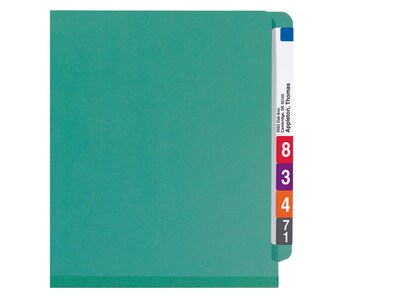 Smead End Tab Pressboard Classification Folders with SafeSHIELD Fasteners, Letter Size, Green, 10/Box (26785)