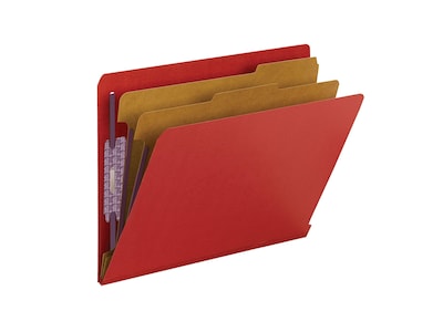 Smead End Tab Pressboard Classification Folders with SafeSHIELD Fasteners, Letter Size, Bright Red,