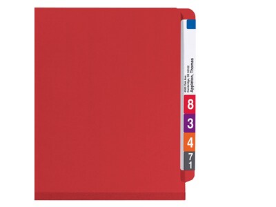 Smead End Tab Pressboard Classification Folders with SafeSHIELD Fasteners, Letter Size, Bright Red, 10/Box (26783)