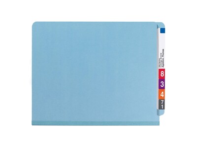 Smead End Tab Pressboard Classification Folders with SafeSHIELD Fasteners, Letter Size, Blue, 10/Box (26781)