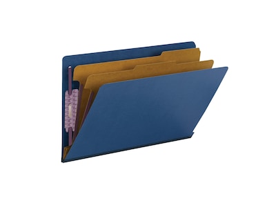 Smead End Tab Pressboard Classification Folders with SafeSHIELD Fasteners, Legal Size, Dark Blue, 10