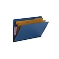 Smead End Tab Pressboard Classification Folders with SafeSHIELD Fasteners, Legal Size, Dark Blue, 10