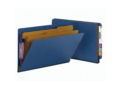 Smead End Tab Pressboard Classification Folders with SafeSHIELD Fasteners, Legal Size, Dark Blue, 10/Box (29784)