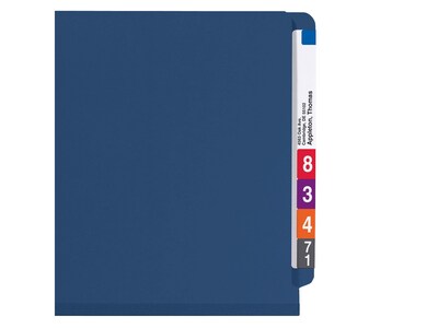 Smead End Tab Pressboard Classification Folders with SafeSHIELD Fasteners, Legal Size, Dark Blue, 10/Box (29784)