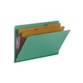 Smead End Tab Pressboard Classification Folders with SafeSHIELD Fasteners, Legal Size, Green, 10/Box