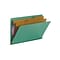 Smead End Tab Pressboard Classification Folders with SafeSHIELD Fasteners, Legal Size, Green, 10/Box