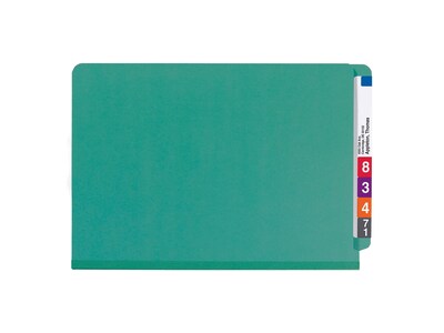 Smead End Tab Pressboard Classification Folders with SafeSHIELD Fasteners, Legal Size, Green, 10/Box (29785)