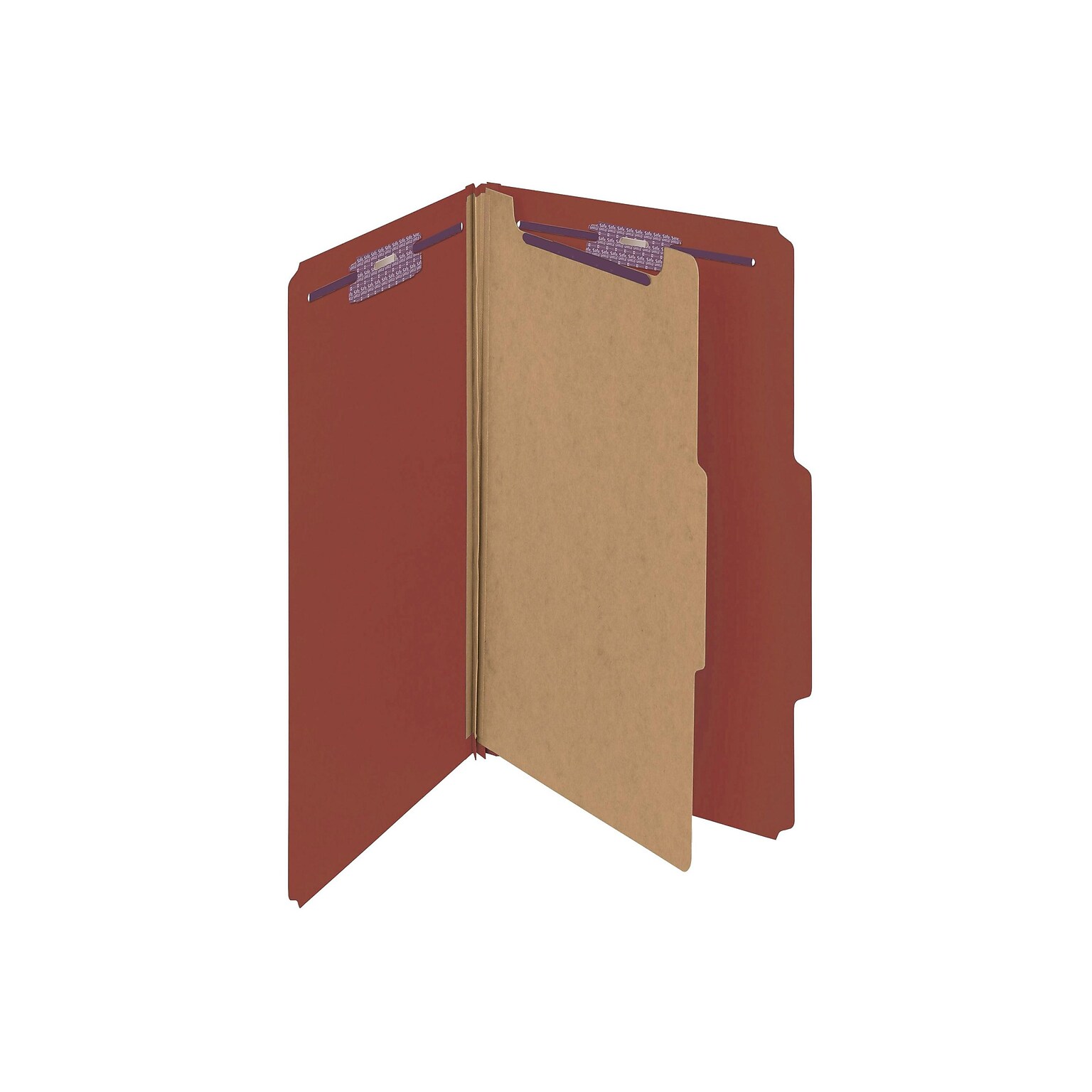 Smead Pressboard Classification Folders with SafeSHIELD Fasteners, 2 Expansion, Legal Size, 1 Divider, Red, 10/Box (18775)
