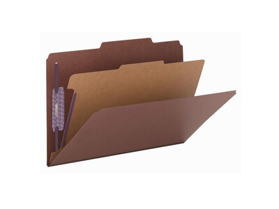 Smead Pressboard Classification Folders with SafeSHIELD Fasteners, 2" Expansion, Legal Size, 1 Divider, Red, 10/Box (18775)