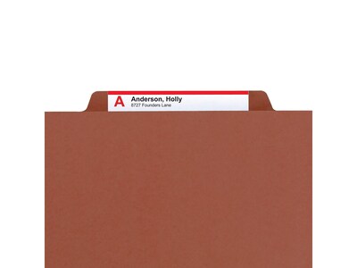 Smead Pressboard Classification Folders with SafeSHIELD Fasteners, 2" Expansion, Legal Size, 1 Divider, Red, 10/Box (18775)