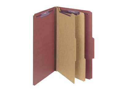 Smead Pressboard Classification Folders, 2 Expansion, Legal Size, 2 Dividers, Red, 10/Box (19075)