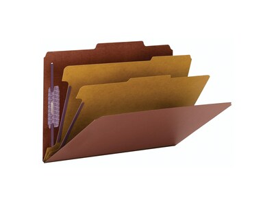 Smead Pressboard Classification Folders, 2" Expansion, Legal Size, 2 Dividers, Red, 10/Box (19075)