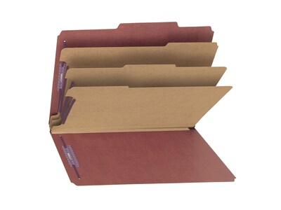 Smead Pressboard Classification Folders with SafeSHIELD Fasteners, 3" Expansion, Legal Size, 3 Dividers, Red, 10/Box (19092)