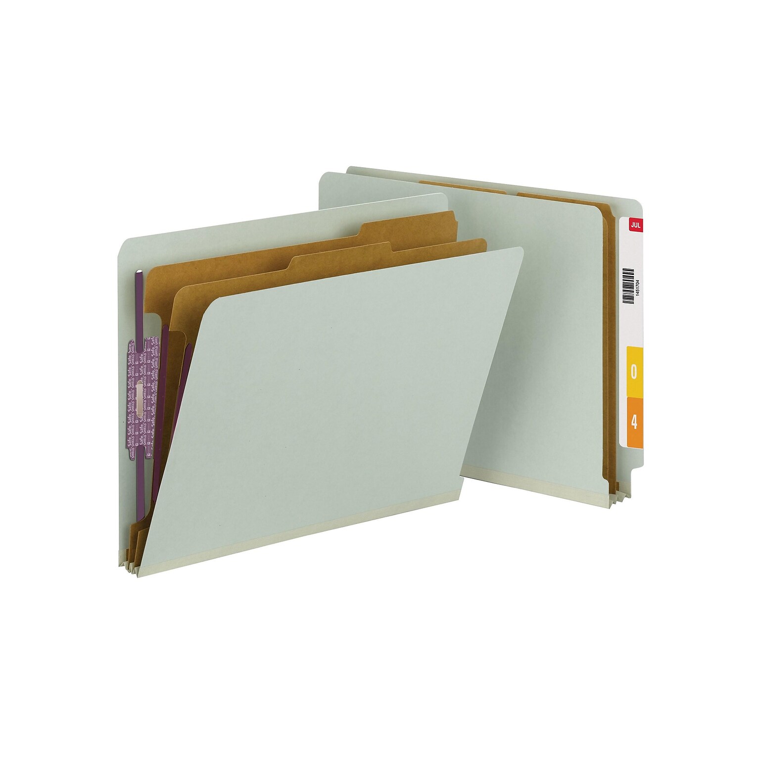 Smead End Tab Pressboard Classification Folders with SafeSHIELD Fasteners, Letter Size, 2 Dividers, Gray/Green, 10/Box (26810)