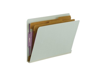 Smead End Tab Pressboard Classification Folders with SafeSHIELD Fasteners, Letter Size, 2 Dividers, Gray/Green, 10/Box (26810)