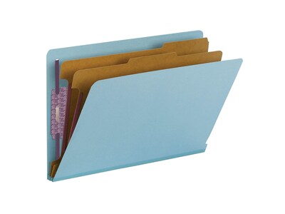 Smead End Tab Pressboard Classification Folders with SafeSHIELD Fasteners, Legal Size, Blue, 10/Box