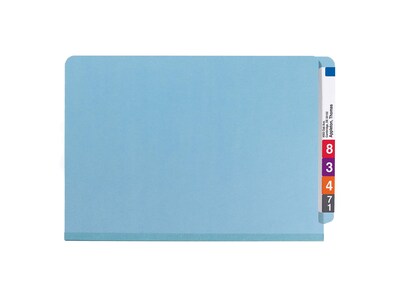 Smead End Tab Pressboard Classification Folders with SafeSHIELD Fasteners, Legal Size, Blue, 10/Box (29781)