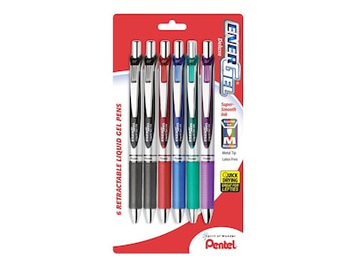 Pentel EnerGel RTX Retractable Gel Pens, Medium Point, Assorted Ink, 6/Pack (BL77BP6M)