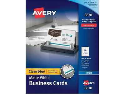 Avery Clean Edge Business Cards, 2 x 3 1/2, Matte White, 1000 Per Pack (8870)