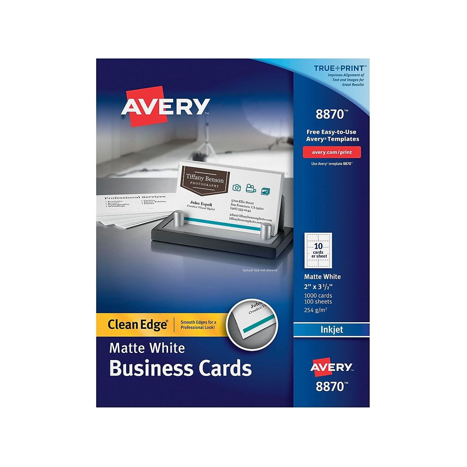 Avery Clean Edge Business Cards, 2 x 3 1/2, Matte White, 1000 Per Pack (8870)