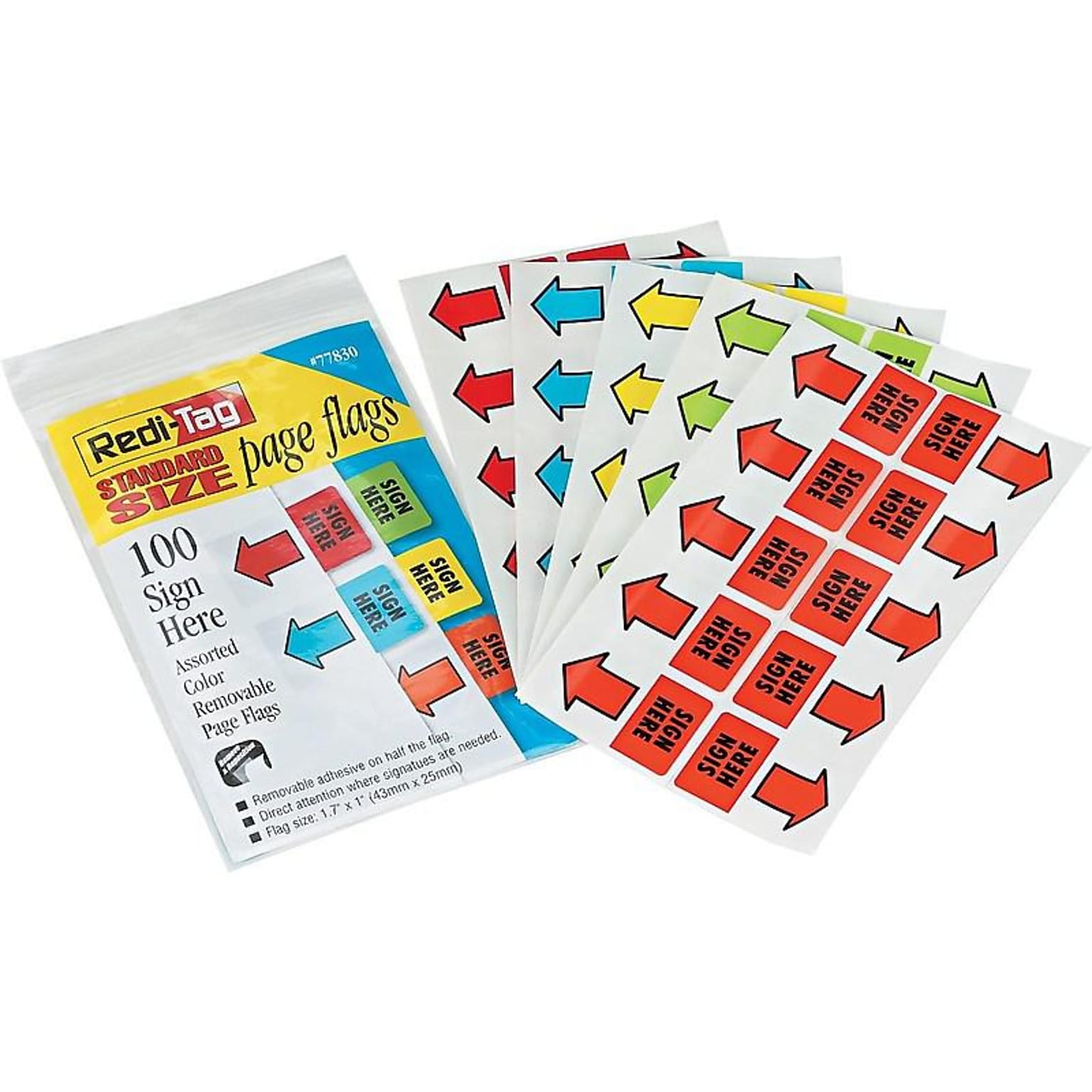 Redi-Tag Sign Here Flags, Assorted Colors, 1.69 Wide, 100/Pack (77830)