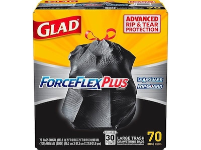 Glad ForceFlex Plus Trash Bags, Multipurpose, Drawstring, Large, 30 Gallon - 25 bags