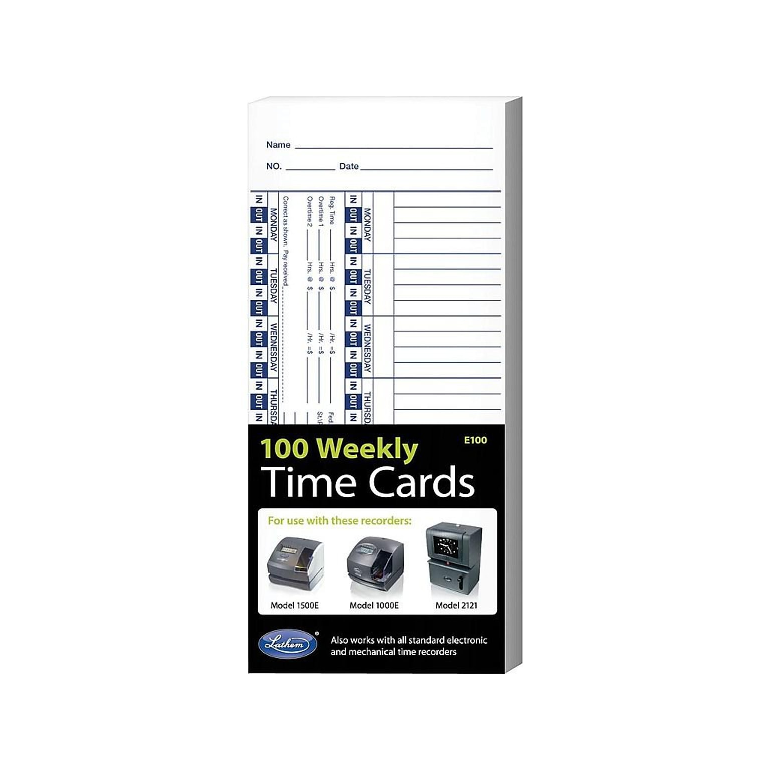 Lathem Time Cards for 1500E Time Clock, 100/Pack (E100)