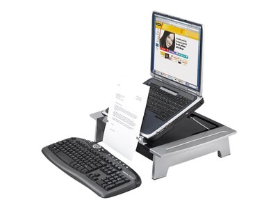 Fellowes Office Suites Monitor Riser, Up to 28" Monitor, Black/Silver (8036601)