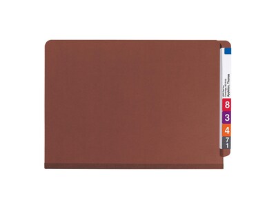 Smead End Tab Pressboard Classification Folders with SafeSHIELD Fasteners, Legal Size, 2 Dividers, Red, 10/Box (29860)