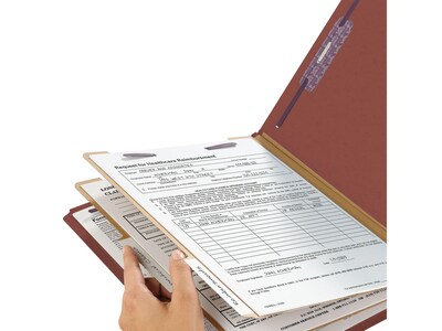 Smead End Tab Pressboard Classification Folders with SafeSHIELD Fasteners, Legal Size, 2 Dividers, Red, 10/Box (29860)