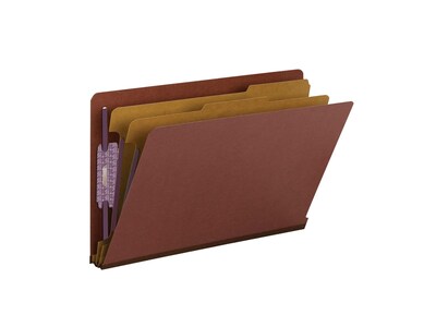 Smead End Tab Pressboard Classification Folders with SafeSHIELD Fasteners, Legal Size, 2 Dividers, Red, 10/Box (29860)