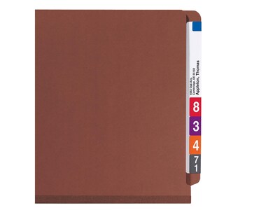 Smead End Tab Pressboard Classification Folders with SafeSHIELD Fasteners, Legal Size, 2 Dividers, Red, 10/Box (29860)