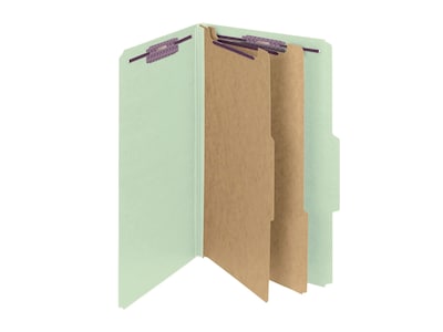 Smead Pressboard Classification Folders with SafeSHIELD Fasteners, Legal Size, 2 Dividers, Gray/Gree