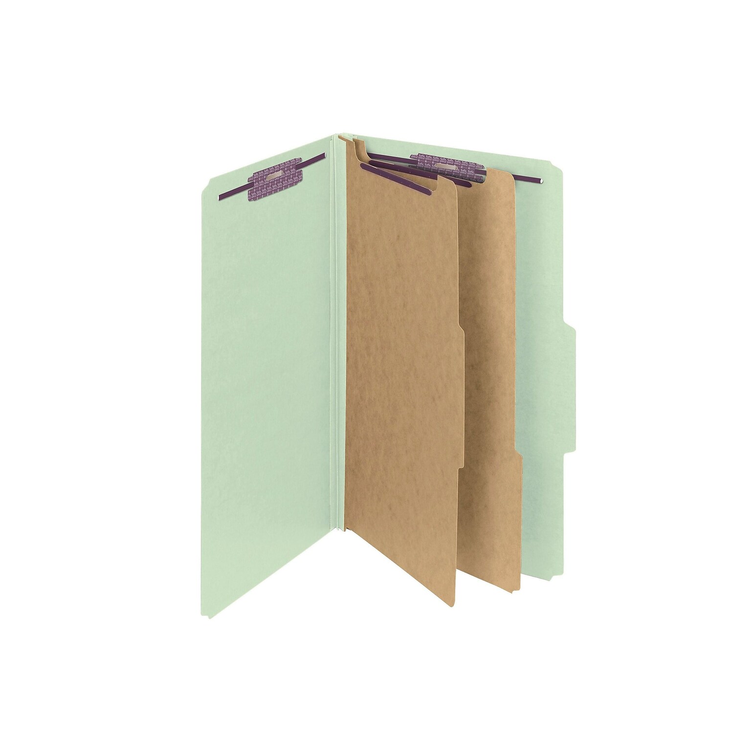 Smead Pressboard Classification Folders with SafeSHIELD Fasteners, Legal Size, 2 Dividers, Gray/Green, 10/Box (19076)