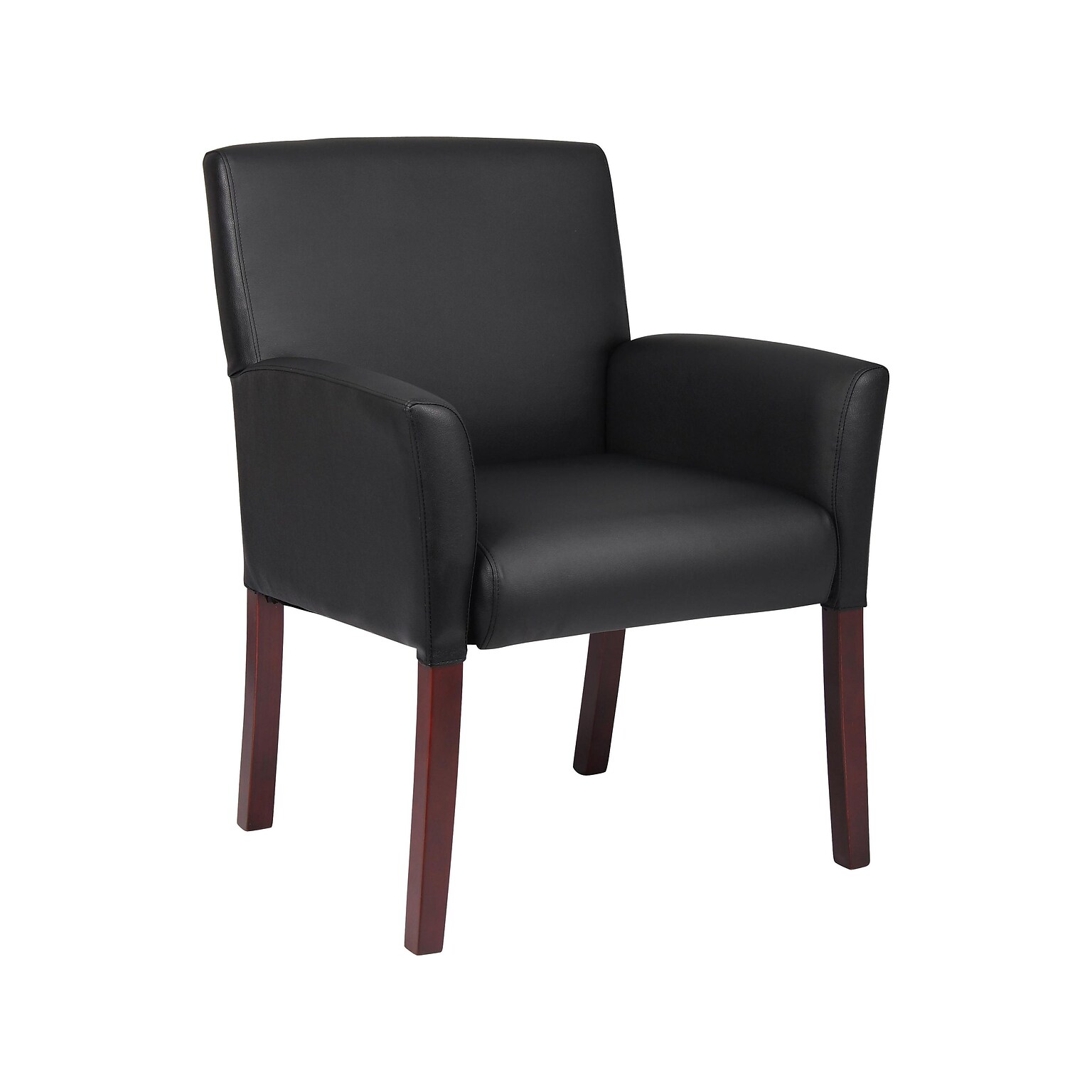 Boss Office Products Box Arm Faux Leather Guest Chair, Black/Mahogany (B619)