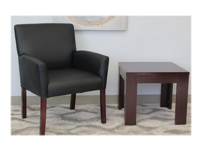 Boss Office Products Box Arm Faux Leather Guest Chair, Black/Mahogany (B619)