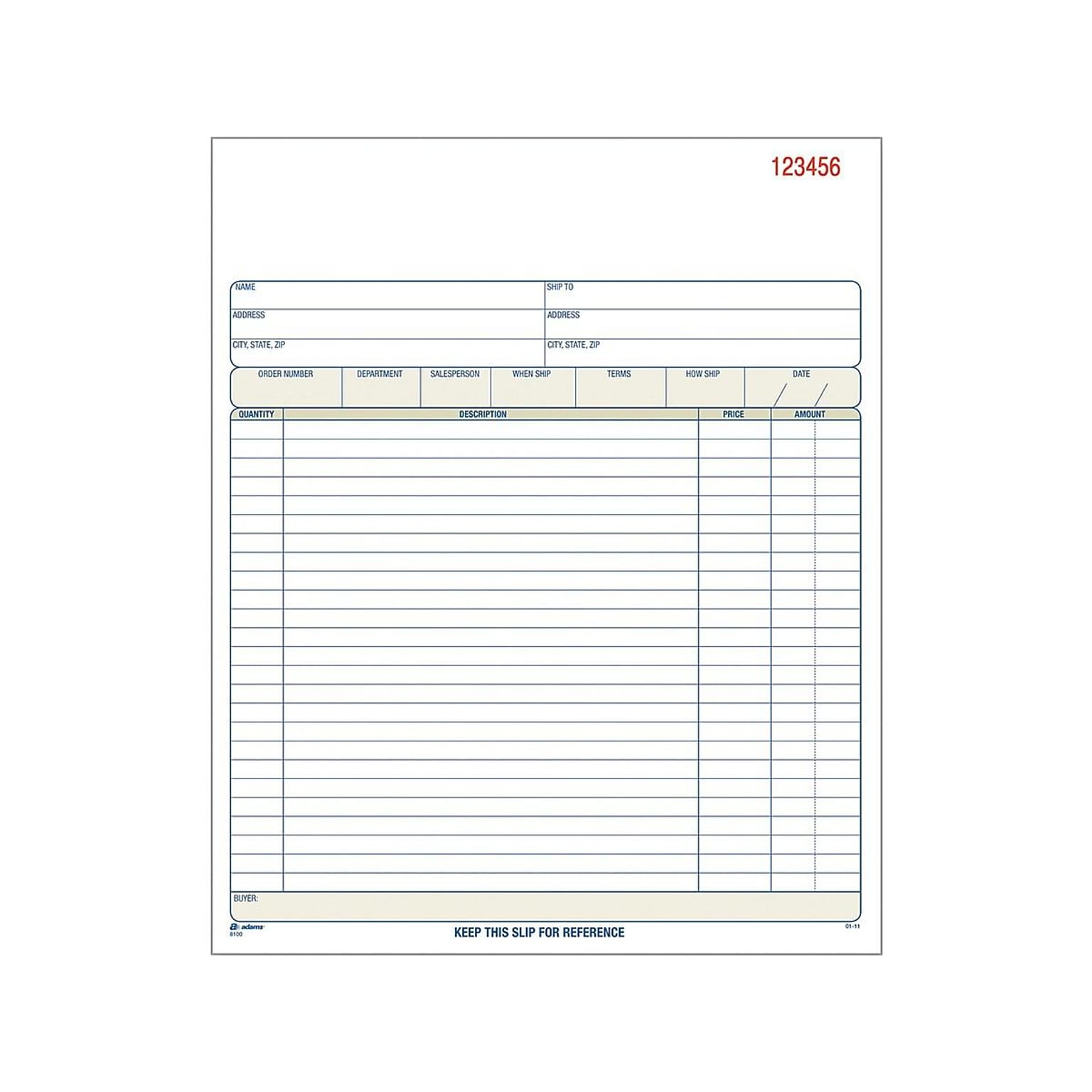 Adams 3-Part Carbonless Sales Orders, 10.69L x 8.38W, 50 Sets/Book (TC8100)